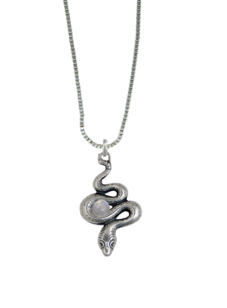 Sterling Silver Little Snake Pendant With Rainbow Moonstone